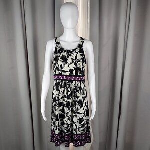 Apt. 9 Black, White, Purple Floral Design Fully Stretch Sleeveless Dress Size M